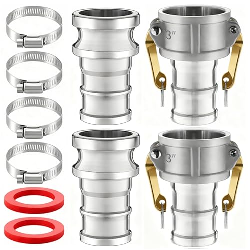 Innconee 2 Set Camlock Fittings Type C&E 3 Inch Aluminum Cam and Groove Hose Fitting Kit include 3
