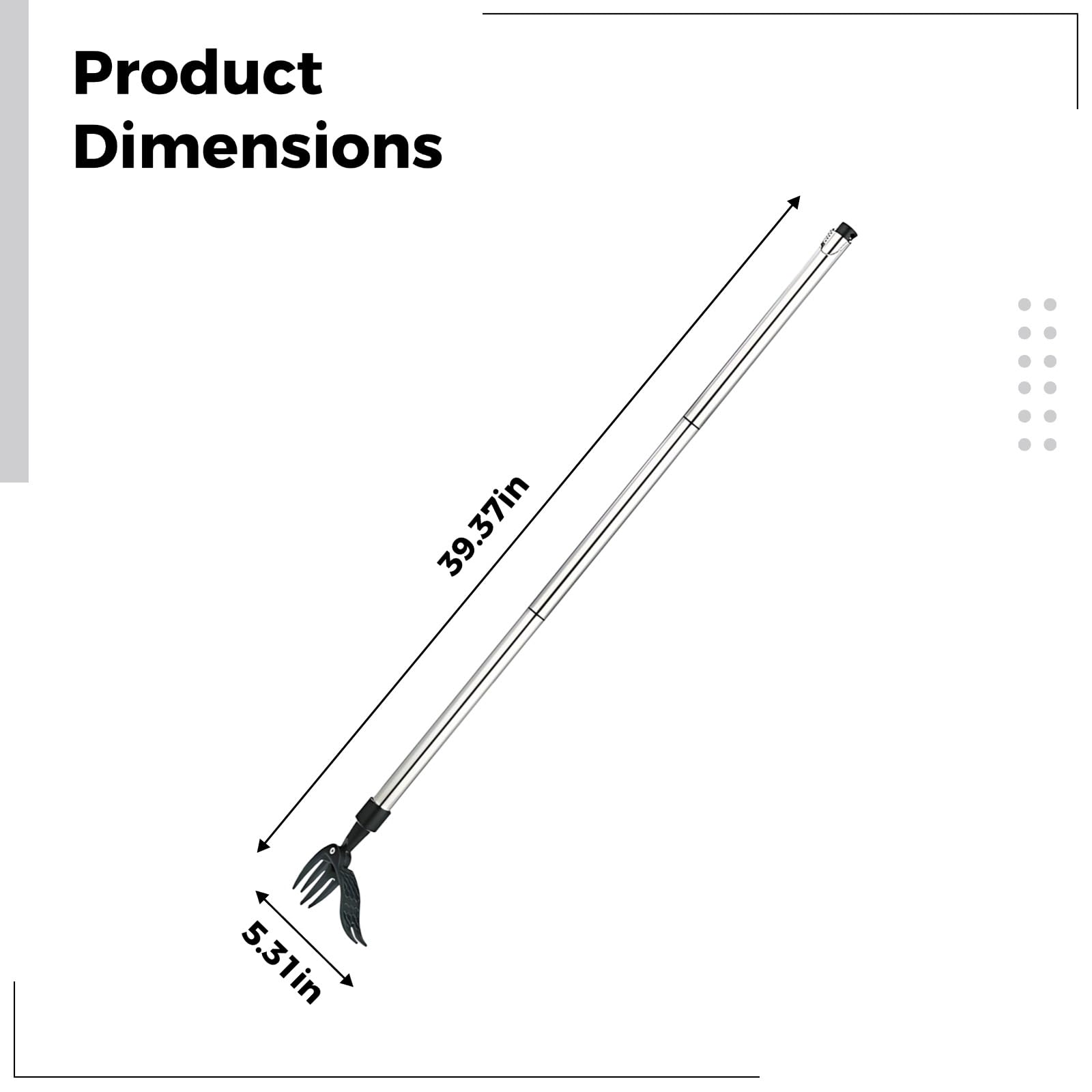 Unkrautstecher mit langem Stiel, 39,4 Zoll / 100 cm manueller Jäter mit 4 Zinken, Metall-Unkrautentferner mit 5,3 Zoll / 13,5 cm Kopf, Silber