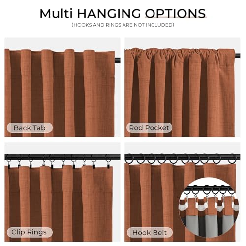 INOVADAY 100% Blackout Curtains 96 Inches Length 2 Panels Set, Back Tab/Rod Pocket Linen Black Out Curtains for Bedroom, Thermal Insulated Window Drapes - Burnt Orange, W50 X L96