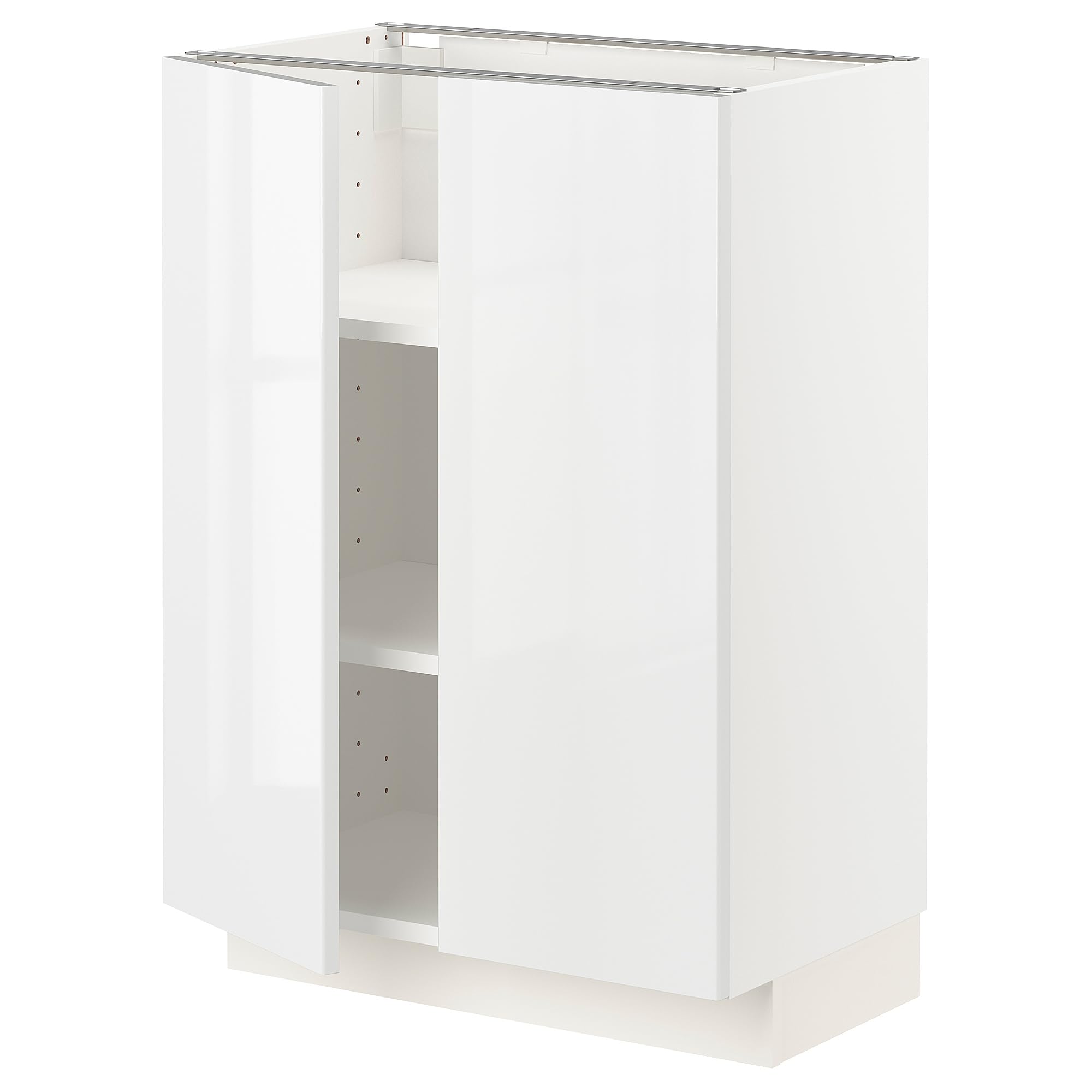 Meuble bas METOD blanc brillant 60 cm à 2 portes pour faible profondeur