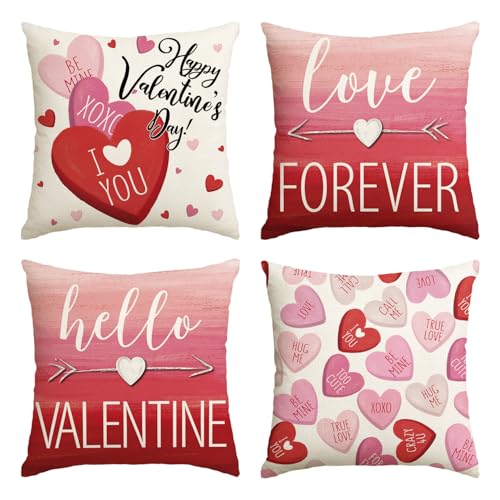 AVOIN Pink Heart Throw Pillow Covers Set of 4