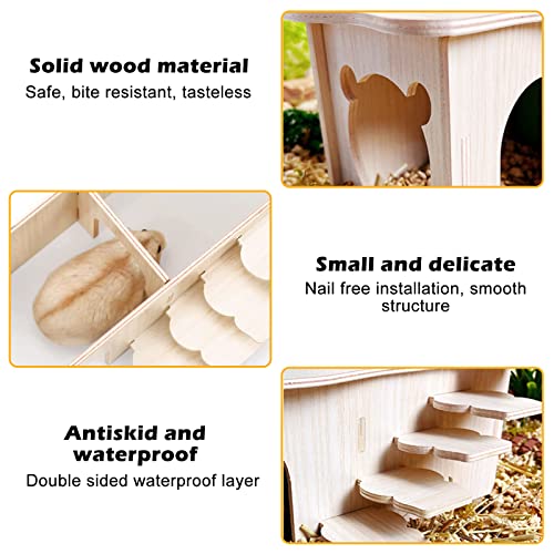 Wooden Hamster House, Hamster Corner House, Hamster Wooden Houses with Steps, Wooden Guinea Pig House, Corner House Hideout Cage Decor Accessories for Dwarf Hamsters, Gerbils, Degus (27x15x10.5cm) - Image 3