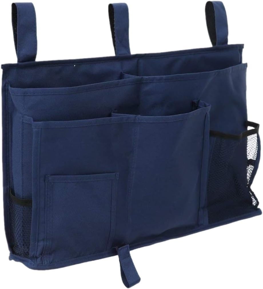 Bedside Caddy Organizer with 3 Adjustable Buckles - Hanging Storage for Phone, Books & Accessories - Fits Bed Rails, Dorms & Travel(A)