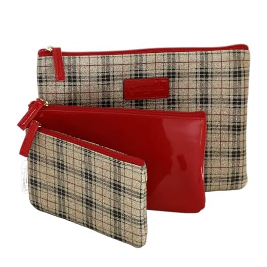 Camomilla Milano Set 3 Bustine Make-up, Pochette Trucco, Collezione Tartan, Colore Oro