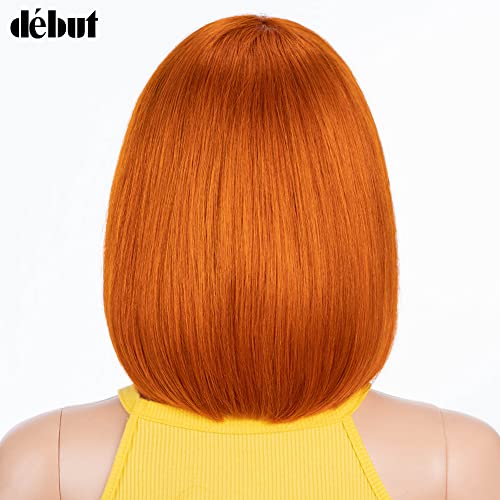 DÉBUT human hair Bob Wig with Bangs Short Straight Wigs for Women Pixie Cut 150% Density Brazilian Virgin Remy Hair(10 inches,S ORANGE) - Image 4
