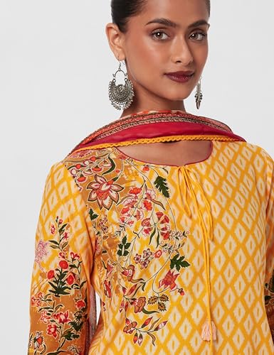 Image of BIBA Women Cotton Straight Kurta Slim Pants Suit Set