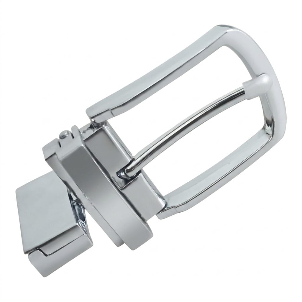 Men's Rotate Reversible Belt Buckle Only, Width 35mm, Metal Polish Finish Clamp Pin Style, Formal Casual Party Business Everyday wear, Shining Silver Chroe-image-28