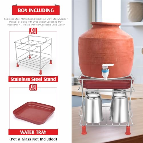 Image of Heavy Steel Matka Stand for 20 Litre Water Can with Tray | Round Anti-Rust Water Jar & Dispenser Stand for Kitchen | Strong Water Bottle Holder (20x20x20 cm)