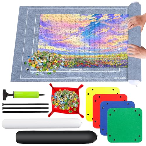 RISVOWO Tapete Puzzle, Tapiz Puzzle 1000 1500 2000 3000 Piezas, Portátil Fieltro Alfombra Puzzle, Tapete para Enrollar Puzzles, Antideslizante Puzzle Mat Roll para Almacenar Rompecabezas(Gris)
