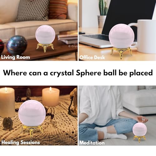 Image of Certified Crystal Pink Calcite Ball for Meditation - Premium Crystal Vastu Items for Home and Feng Shui Items for Good Luck - Ideal for Pooja Supplies and Spiritual Practices (1.5 Inch)