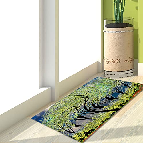 Fußmatte Pfauengrüner Baum Teppich Polyester Verdicken Schmutzfangmatte Aussen rutschfest Fussmatte Aussen Weich Fußmatte Außen Fussmatten Haustür Waschbar Fußabtreter Innen Türmatte 80x120cm Cover