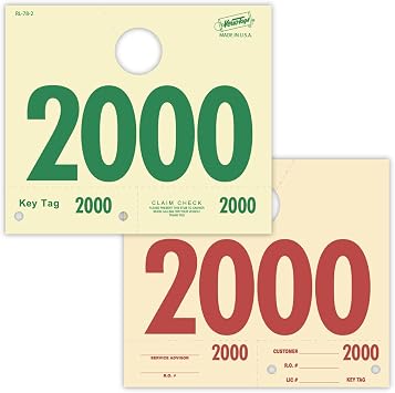 1000 Automotive Service Dispatch Numbers Mirror Hang Tags Numbered 2000-2999 RL78 Style Red Green Service Dispatch Numbers Manilla Card Stock with 1.25 Slotted Hang Cutout