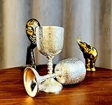Morcomart Vintage Brass Victorian Wine Goblet Silver Plated Embossed Goblet Chalice Gothic Theme Gob