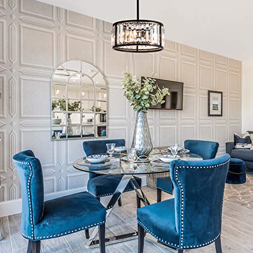 Mayna Black Crystal Round Chandelier Cylinder Drum Pendant Lights Farmhouse Crystal Chandelier Modern Black Pendant Light 3Lt Drum Chandelier Pendant Or Semi Flush For Hallway,Kitchen And Porch #TOP6