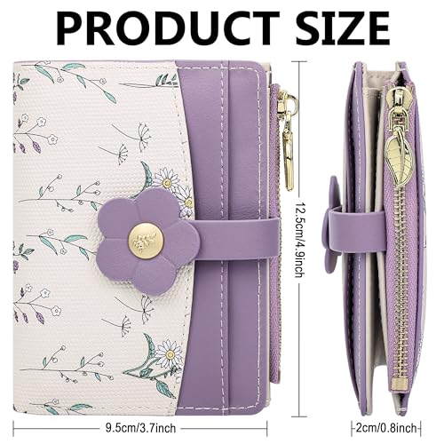 Image of Farcauo Small Floral Womens Wallet Cute Wallets for Women Thin Purple Women's Wallet Kawaii Flower Card Wallets for Women Ladies