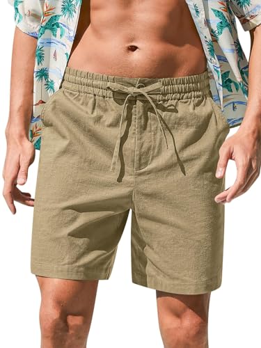 NITAGUT Men's Shorts Linen Knee Length Work/Running/Sports Shorts Stretch Fit Summer Lounge Drawstring Beach Shorts with Pockets,Brown,2XL