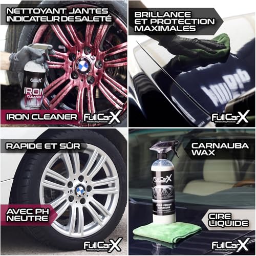 FULLCARX Kit Nettoyage Voiture Extérieur Intérieur Detailing, Nettoyant Jantes, Tissu Cuir, Rénovateur Plastique Tableau de Bord, Shampoing PH Neutre et Alcaline Rose, Cire Carnauba, APC, Vitre Lavage – vue 3