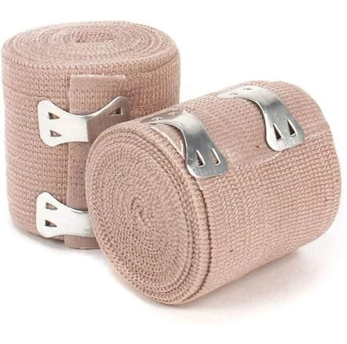 Elastic Bandage Wrap with Clips (Pack of 10) Athletic Compression Roll, 5 Yards Stretched for Customized Compression for Knee, Ankle, Wrist, Eblows - Individually Wrapped (2 inch)