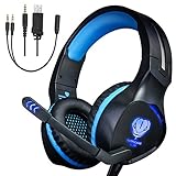 Gaming Headset for Xbox One, PS4 Headphones, Noise Cancelling Over-Ear Wired Headphones with Mic, LED Lights Surround Stereo Headsets for Laptop, Mac