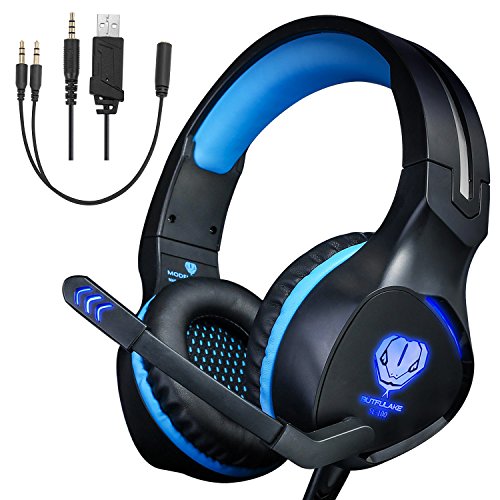 Xbox one Headset, Gaming Headset for Xbox One, PS4 Headset, Noise Cancelling Over-Ear Wired Headphones with Mic, LED Lights Surround Stereo Headsets for PS4,Xbox One,PC,Nintendo Switch,Laptop(Blue)