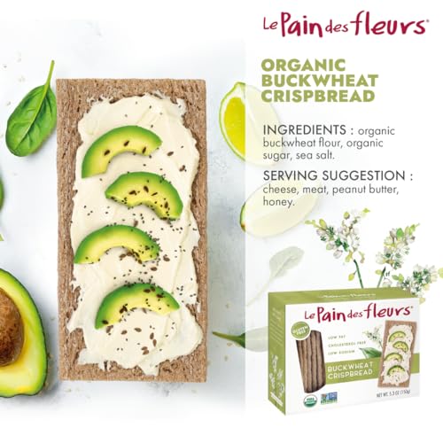 Le Pain Des Fleurs Organic Buckwheat Crispbread | Low Sodium, Low Fat, Vegan | Healthy Crackers| Pack of 6-4.4oz Boxes - Thumbnail 2