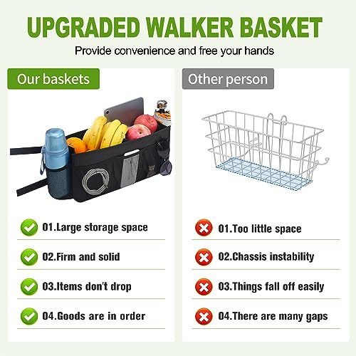 Upgrade Walker Basket with Cup Holder, Foldable Walker Storage Bag for Seniors with Big Capacity & Never Tipping Over, Best Gift for Family by CTWWFS - Image 4