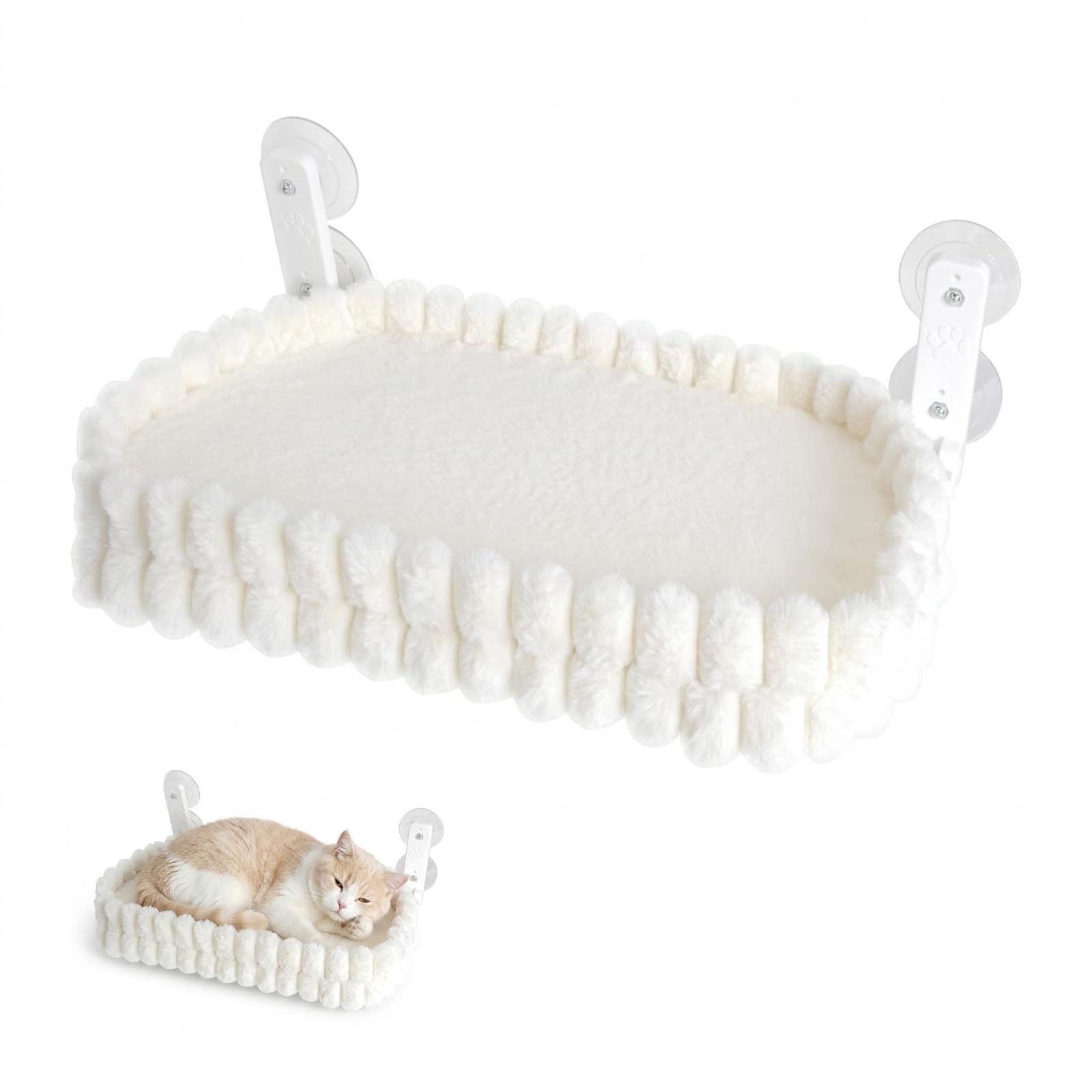 60 x 30 cm Cat Window Hammock, 4 Suction Cups for Secure Mounting, Removable Reversible Cover for Easy Cleaning, Sturdy Steel Frame with 18kg Load Capacity for Cats