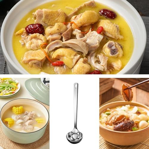 Cooking Oil Skimmer, Stainless Steel Fat Separator Spoon, Heat Resistant Grease Strainer Ladle for Removing Excess Oil, Foam, Impurities in Soups, Stews and Broths, 11.81x3.31 Inches - immagine 6