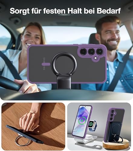 for Samsung A55 5G Magnetic Case, Upgraded [with Lanyard Strap] [Full Camera Protection] [Compatible with Magsafe] Frosted Translucent Slim Thin Phone Case,for Samsung A55 5G case 6.6 Inch-Purple
