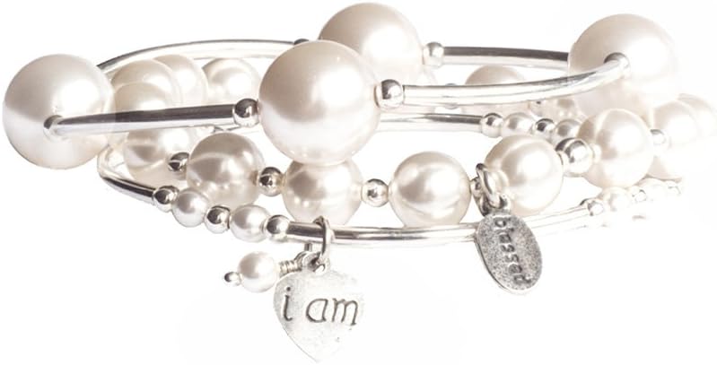 Made As Intended Blessing Bracelets Trio in White Crystal Pearls