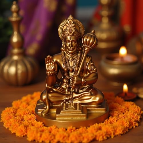 Image of UNOVATE Hanuman Idol for Car Dashboard, Home, Office Desk - Hanuman Murti for for Pooja, Temple Showpiece, Decoration, Festivals and Gifting. (Golden, 9 cm) (with PreInstalled Adhesive)