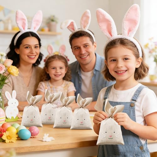 12 Stück Ostertüten Zum Befüllen, Osterhasen Jute Geschenkbeutel, Osterbeutel Stoff, Osternest für Kinder, für Ostereier Süßigkeiten Geschenke