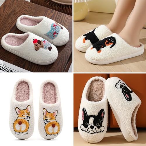 Dog Slippers for Women and Men with Cute Embroidered Dachshund French Bulldog Corgi or Poodle Design Cozy Plush Indoor House Shoes with Memory Foam and Non Slip Sole Unisex Fit4