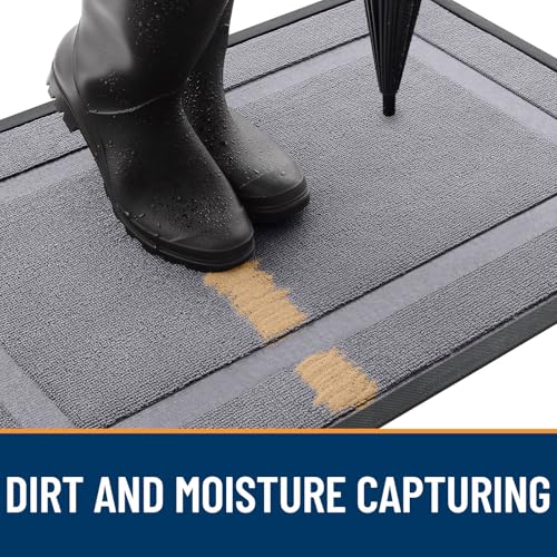 Image of OLANLY Front Door Mat Indoor Outdoor Entrance, Waterproof All-Season, All-Weather Doormat, Sturdy Natural Rubber, Low Profile, Easy Clean Patio Porch Entryway Mat, 29.5x17, Classic Gray