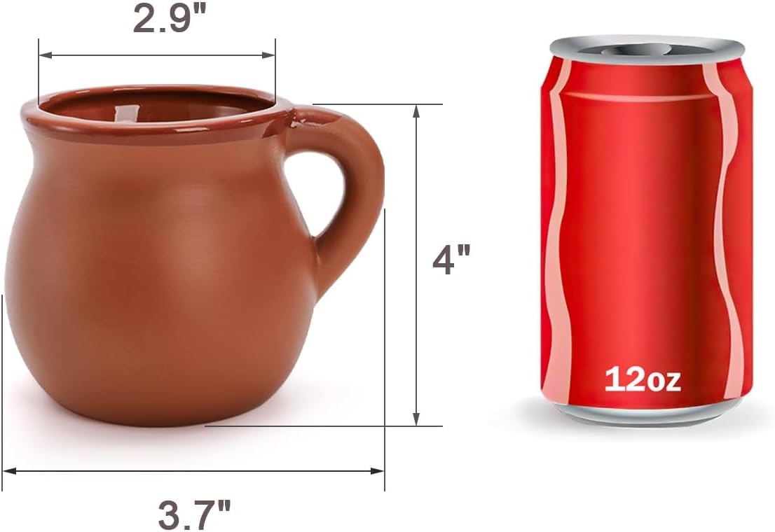 Kingrol 6 Pack Authentic Mexican Clay Mugs - 12 oz Tazas de Barro, Handcrafted Pottery for Hot and Cold Beverages, Coffee, Tea, and Cocktails