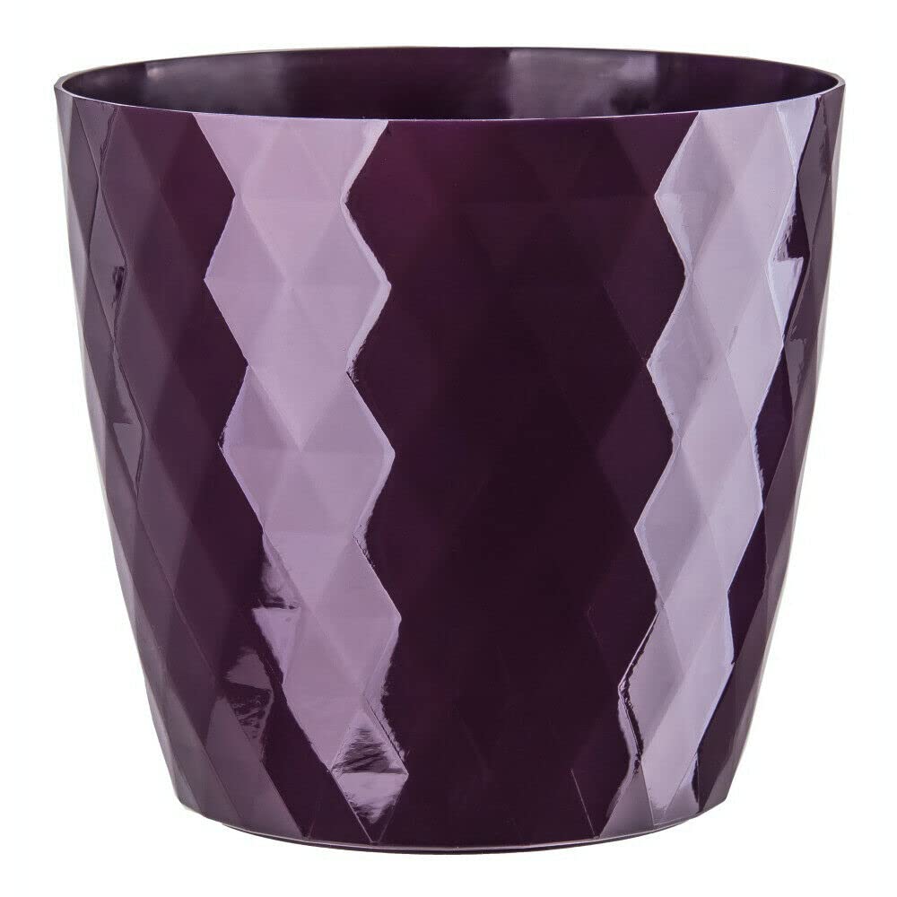 B2C Flowerpot Round Plastic plant pot Crystal Modern Decorative Small Medium Large 7 sizes 9 coolours (Plum, 18 cm)