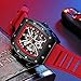 Watches for Men Luxury Skeleton Tonneau Watch for Men Waterproof Adjustable Silicone Strap Steampunk Style Chronograph Calendar Date Business Luminous Cool Large Square Face Wristwatch, Red,