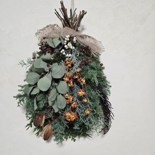 冬支度スワッグ ツルウメモドキのグリーンスワッグ とても大きめクリスマススワッグ