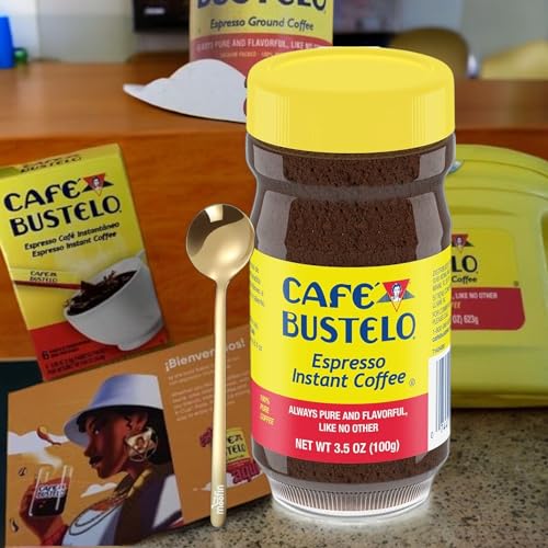 Café Bustelo Espresso Style Instant Dark Roast Coffee 3.5 oz - Intense Bold Flavor, Easy Dissolve - Paired with Moofin Golden SS Spoon - Cuban Taste, No Brewing Needed, High Caffeine [4-Pack] - Thumbnail 2