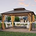 YOLENY 10' x 12' Hardtop Gazebo, Metal Gazebo with Aluminum Frame, Double Galvanized Steel Roof, Curtains and Netting Included, Pergolas for Patios, Garden, Parties, Lawns