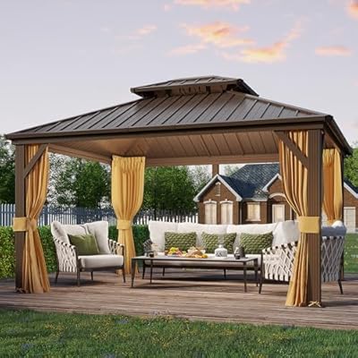 YOLENY 10' x 12' Hardtop Gazebo, Metal Gazebo with Aluminum Frame, Double Galvanized Steel Roof, Curtains and Netting Included, Pergolas for Patios, Garden, Parties, Lawns