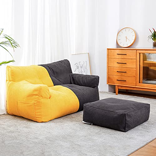 PHASFBJ Sofa Lazy Sack Bean Bag Chair Cover with Footstool Cover & Comfortable Pillowcase (Does not Contain Filler), Giant Bean Bag Sofa for Two people, for Kids, Adults, Couples,Yellow+Black