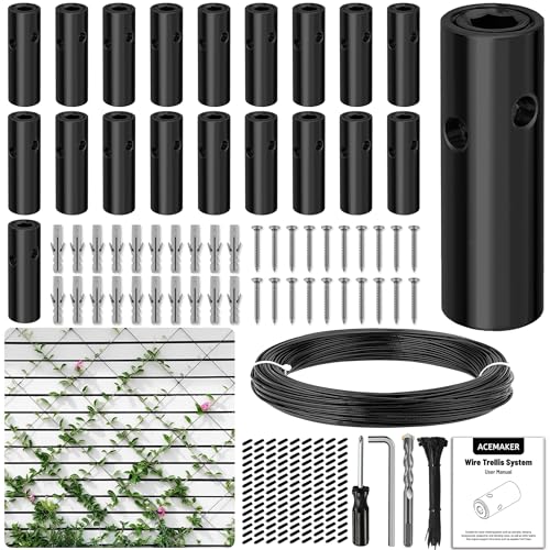 Acemaker Wire Trellis Kit 20-Set 1/8 Black Cylindrical Kit with 98ft Cable