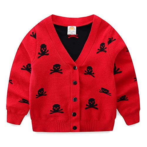 Mud Kingdom Little Boys Halloween Cardigan V-Neck Skull Print Sweater Long Sleeve Fall Warm Knit Outerwear