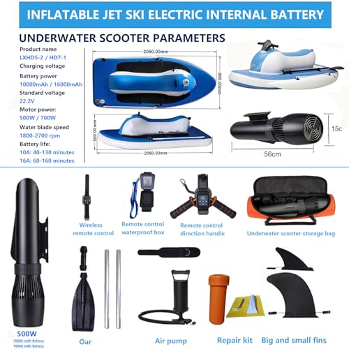 Miniatura 2 de Moto Acuática Eléctrica Rush Wave Surf Boat Con Hélice Subacuática De 500 W 700 W, Asa De Buceo Bolsa De Almacenamiento Para El Propulsor, Ajuste De 9 Velocidades,Carga Máxima De 220 Kg 500w10a
