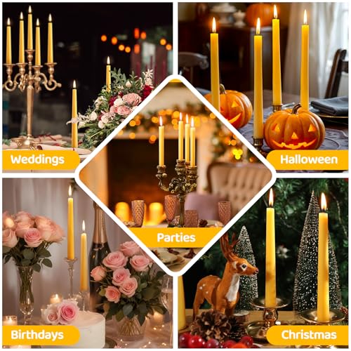 Image of 100% Natural Beeswax Candles,Dripless Taper Candle Sticks,10 Inch,12Pack | Non-Toxic,100% pure,9 H burn ,unscented,smokeless,dripless Tapered Candlesticks for home,dinner table,prayer,wedding,churche