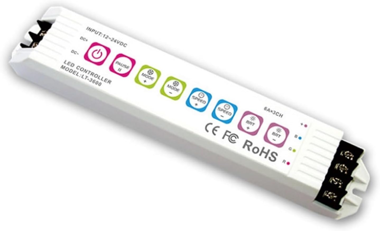 LT-3600RF LED RGBライトストリップコントローラー RF 2.4G ワイヤレス 12-24V 入力 6A/CH 18A