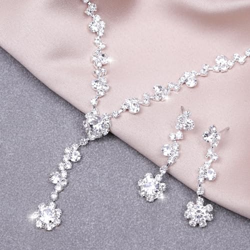 FUTIMELY Silver Rhinestone Prom Jewelry Set for Women,Black Glitter Crystal Chain Choker Necklace Cz Drop Earring for Wedding Bridal,Formal Costume Accessories (White) by FUTIMELY - Used condition - Image 5