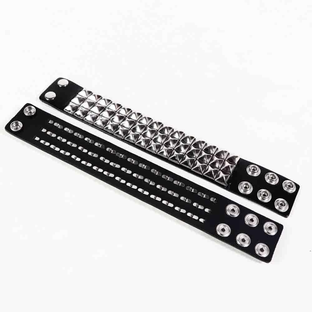 Genuine Leather Bracelet Cuff with Spikes studded Rivets - Adjustable Metal Wristband for Men Women, 80s Goth Rock Accessories