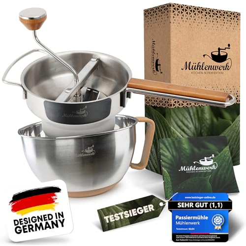 𝐌Ü𝐇𝐋𝐄𝐍𝐖𝐄𝐑𝐊 Passiermühle Edelstahl inkl. großer Schüssel & 3...